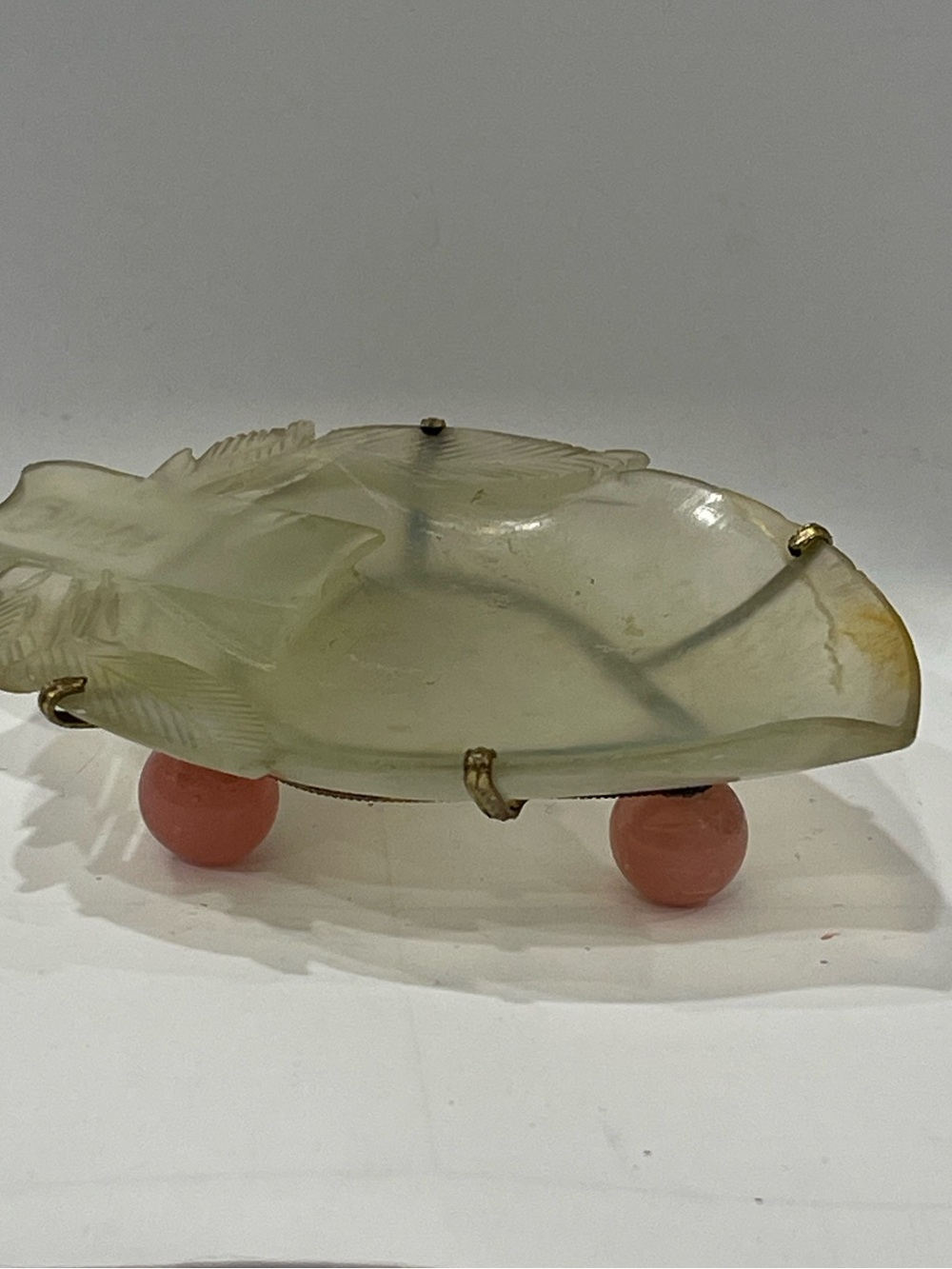 LATE 19TH CENTURY CHINESE CARVED JADE TRINKET DISH~TRANSLUCENT JADE Pink Feet